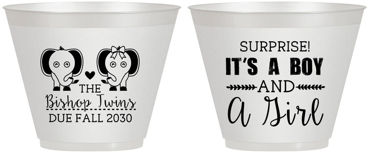 Custom Baby Shower 9 oz Wine Frosted Cups - Twins Boy And Girl | 90026