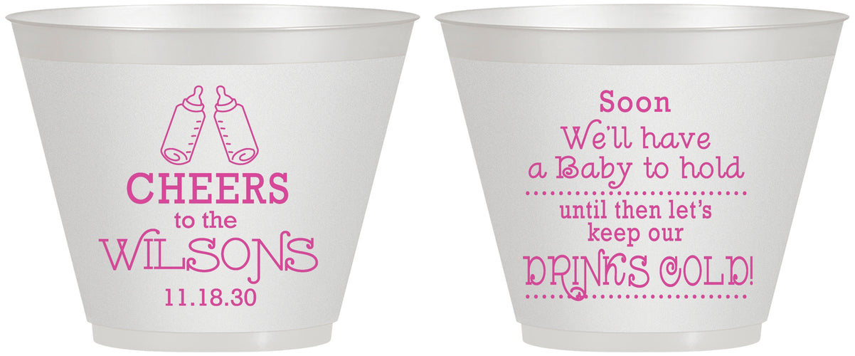 Custom Baby Shower 9 oz Wine Frosted Cups - Cheers Bottle | 90031