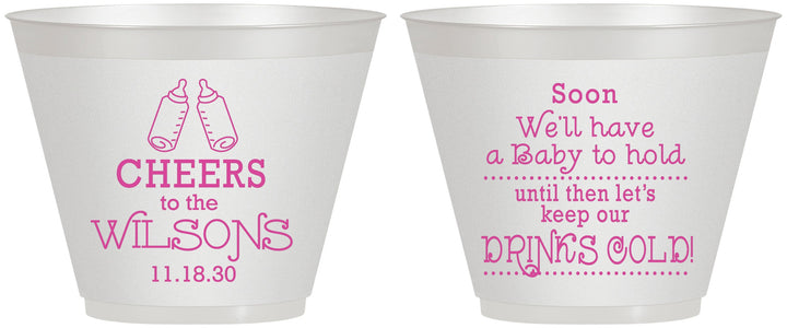 Custom Baby Shower 9 oz Wine Frosted Cups - Cheers Bottle | 90031