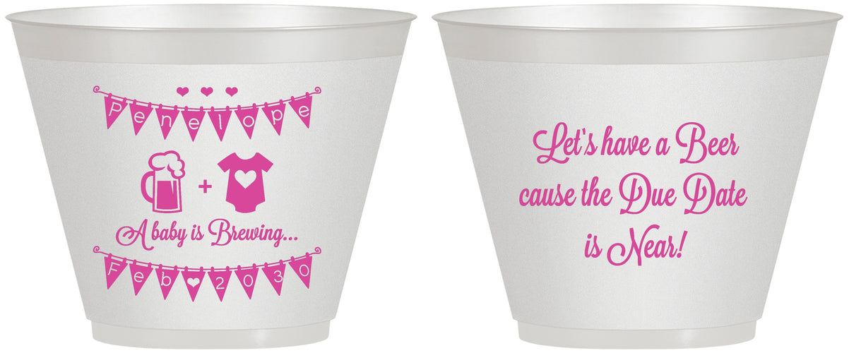 Custom Baby Shower 9 oz Wine Frosted Cups - Beer Due Date Is Near | 90032