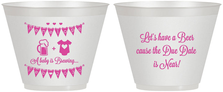 Custom Baby Shower 9 oz Wine Frosted Cups - Beer Due Date Is Near | 90032