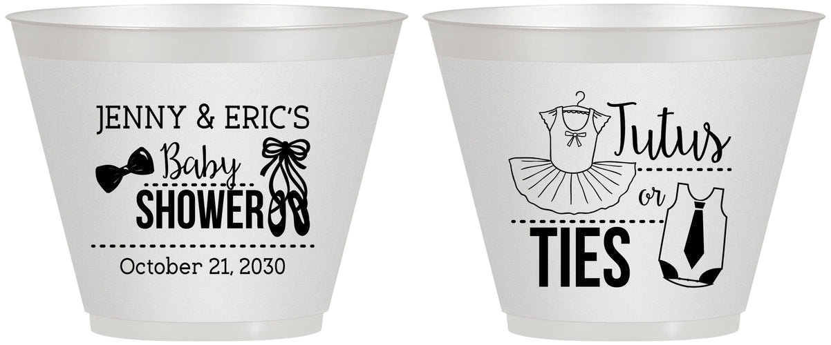 Custom Baby Shower 9 oz Wine Frosted Cups - Gender Reveal Tutus Or Ties | 90033
