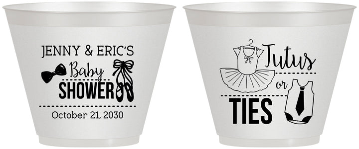 Custom Baby Shower 9 oz Wine Frosted Cups - Gender Reveal Tutus Or Ties | 90033