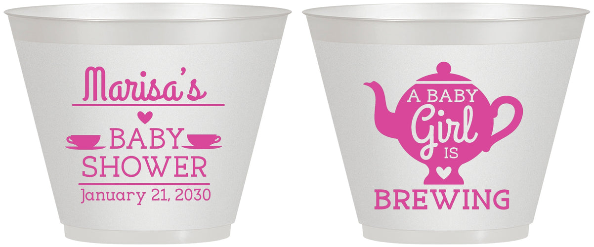 Custom Baby Shower 9 oz Wine Frosted Cups - Baby Girl Is Brewing | 90034