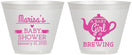 Custom Baby Shower 9 oz Wine Frosted Cups - Baby Girl Is Brewing | 90034