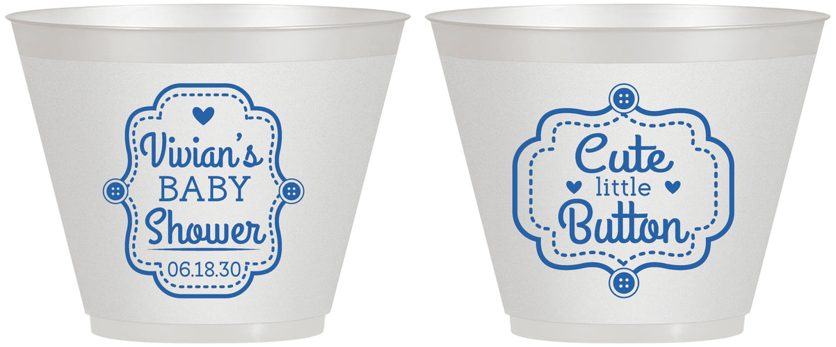 Custom Baby Shower 9 oz Wine Frosted Cups - Cute Little Button | 90035