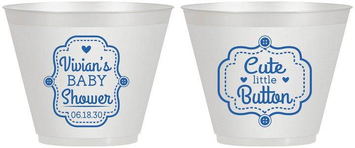 Custom Baby Shower 9 oz Wine Frosted Cups - Cute Little Button | 90035
