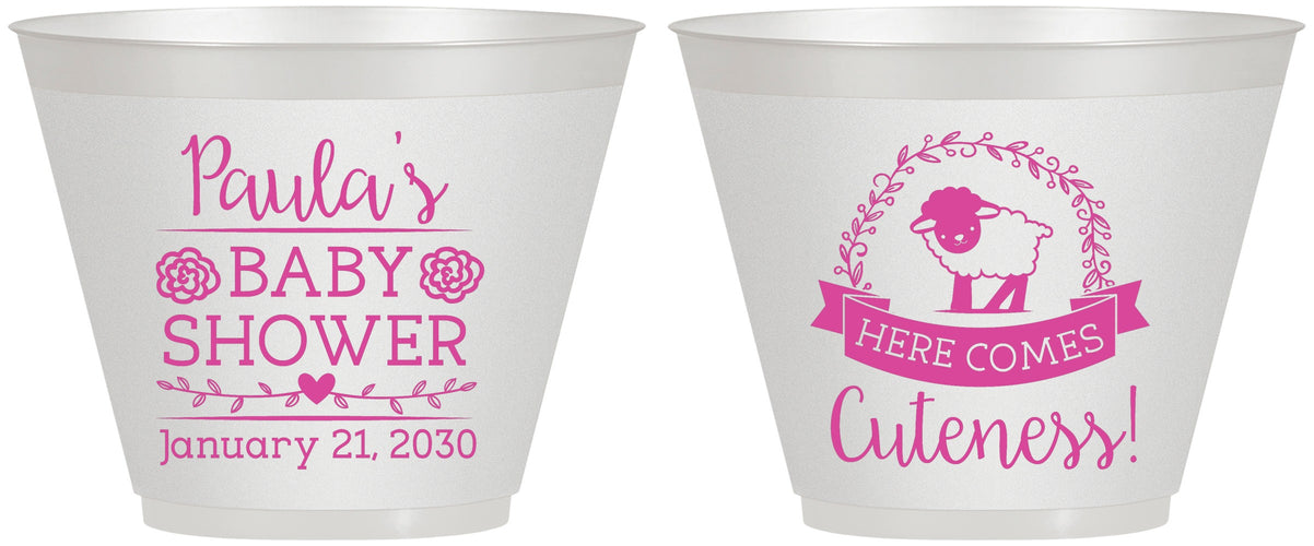 Custom Baby Shower 9 oz Wine Frosted Cups - Lamb Cuteness | 90038