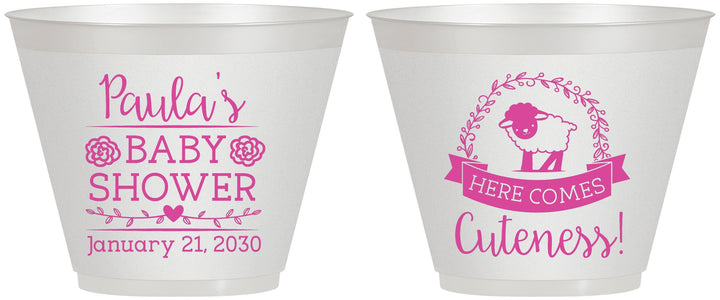 Custom Baby Shower 9 oz Wine Frosted Cups - Lamb Cuteness | 90038