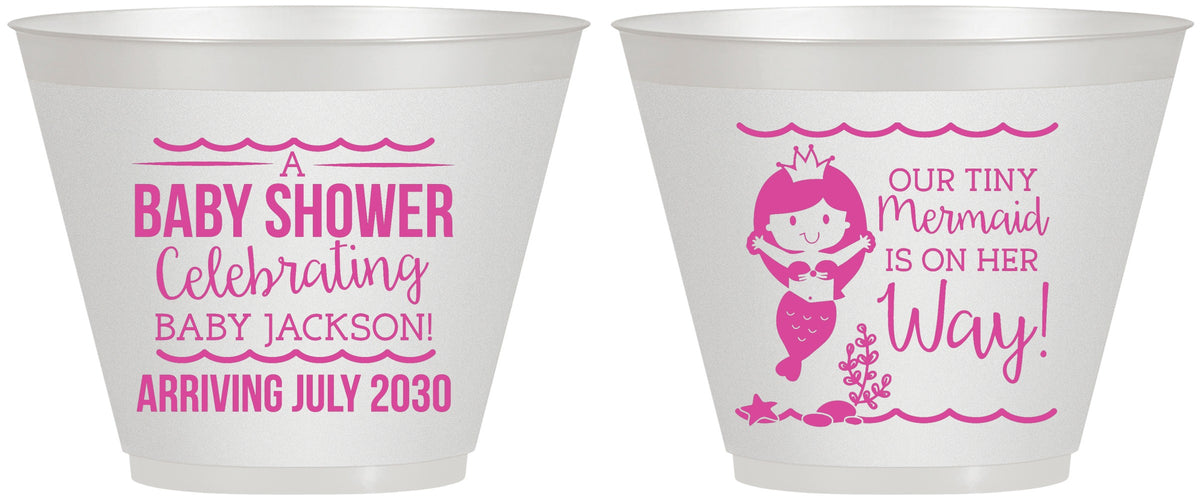 Custom Baby Shower 9 oz Wine Frosted Cups - Mermaid On Her Way | 90046