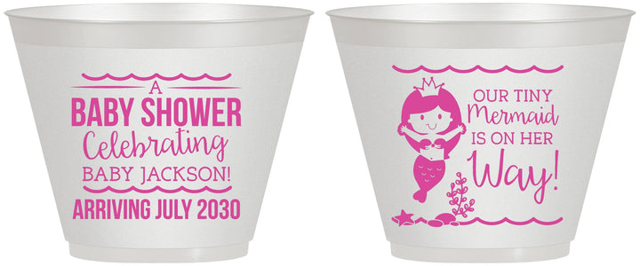 Custom Baby Shower 9 oz Wine Frosted Cups - Mermaid On Her Way | 90046