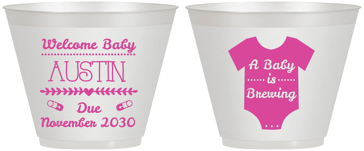 Custom Baby Shower 9 oz Wine Frosted Cups - Baby Is Brewing | 90050