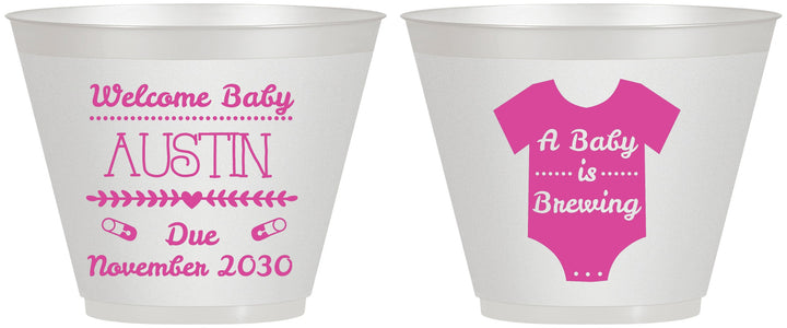 Custom Baby Shower 9 oz Wine Frosted Cups - Baby Is Brewing | 90050