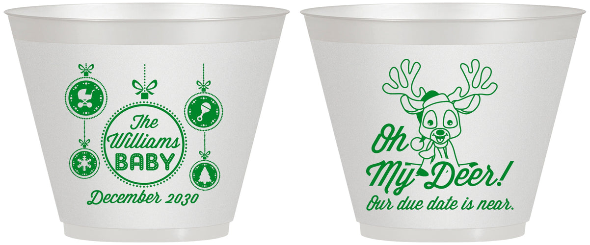 Custom Baby Shower 9 oz Wine Frosted Cups - Oh My Deer Christmas | 90051