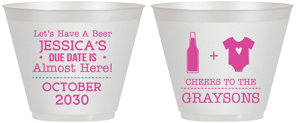 Custom Baby Shower 9 oz Wine Frosted Cups - Due Date Almost Here | 90052