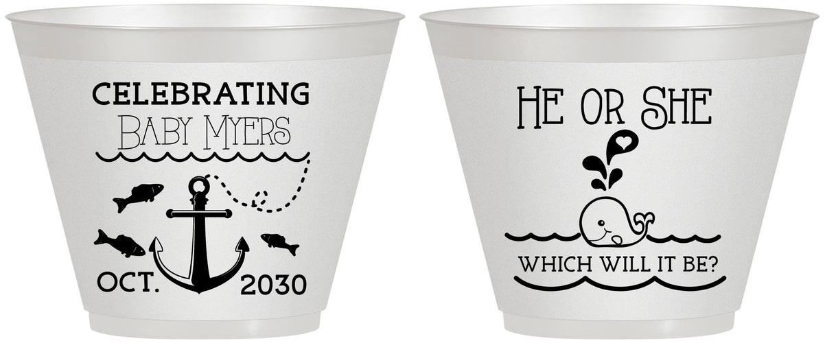 Custom Baby Shower 9 oz Wine Frosted Cups - Gender Reveal Whale | 90053