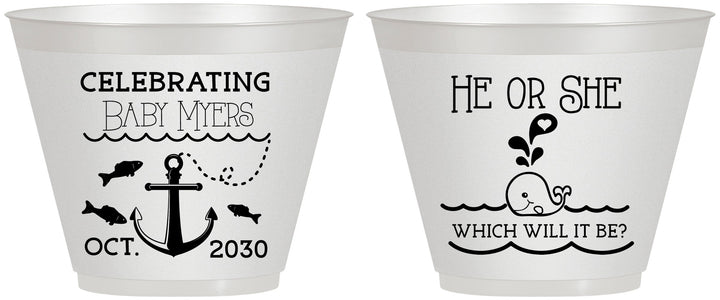 Custom Baby Shower 9 oz Wine Frosted Cups - Gender Reveal Whale | 90053