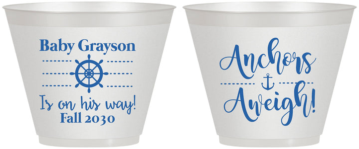 Custom Baby Shower 9 oz Wine Frosted Cups - Nautical Anchors Aweigh | 90054