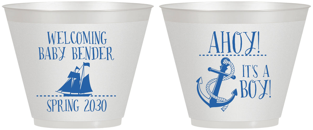 Custom Baby Shower 9 oz Wine Frosted Cups - Nautical Ahoy It’s A Boy | 90055