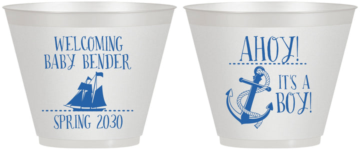 Custom Baby Shower 9 oz Wine Frosted Cups - Nautical Ahoy It’s A Boy | 90055