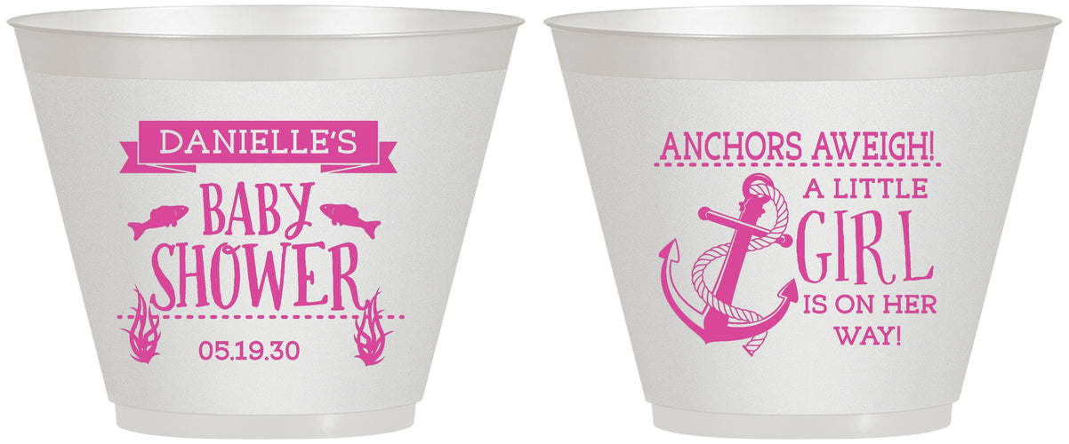 Custom Baby Shower 9 oz Wine Frosted Cups - Anchors Aweigh Little Girl | 90056