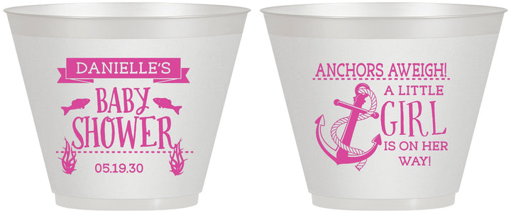 Custom Baby Shower 9 oz Wine Frosted Cups - Anchors Aweigh Little Girl | 90056