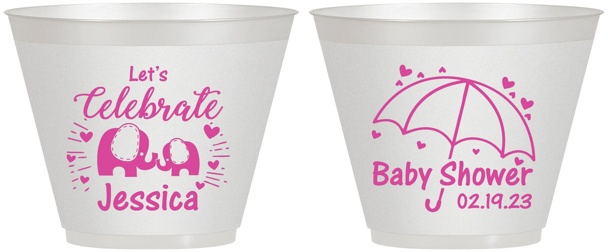 Custom Baby Shower 9 oz Wine Frosted Cups - Elephant Lets Celebrate | 90058