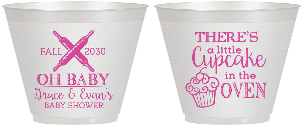 Custom Baby Shower 9 oz Wine Frosted Cups - Cupcake In The Oven | 90059