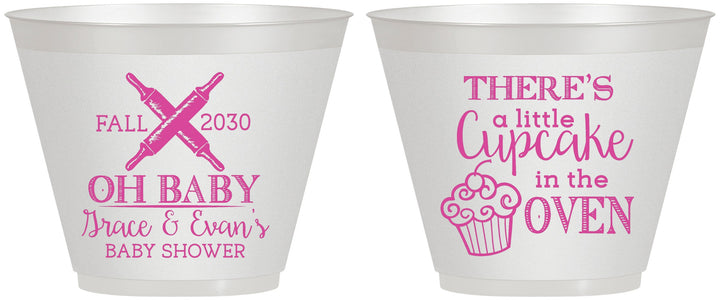 Custom Baby Shower 9 oz Wine Frosted Cups - Cupcake In The Oven | 90059