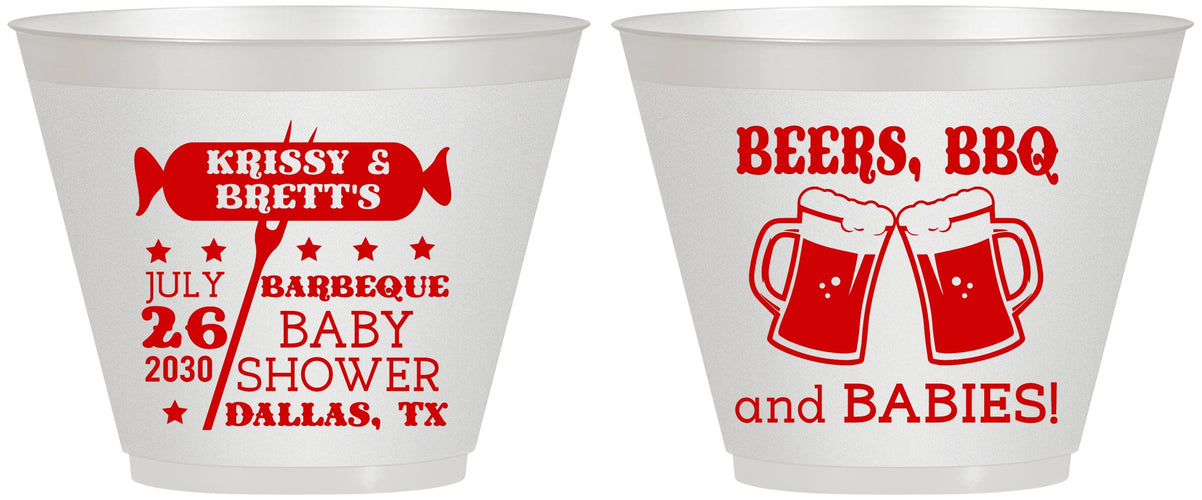 Custom Baby Shower 9 oz Wine Frosted Cups - Beers Bbq Babies | 90060
