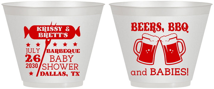 Custom Baby Shower 9 oz Wine Frosted Cups - Beers Bbq Babies | 90060