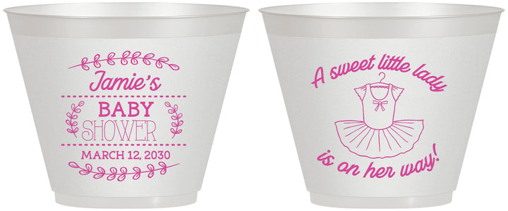Custom Baby Shower 9 oz Wine Frosted Cups - Sweet Little Lady | 90061