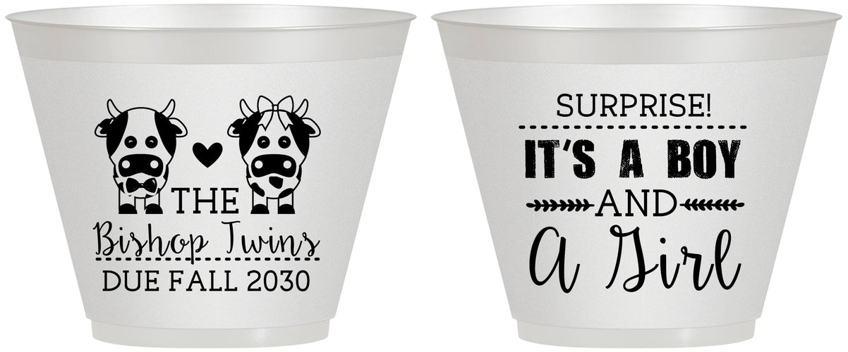 Custom Baby Shower 9 oz Wine Frosted Cups - Twins Baby Cows | 90067