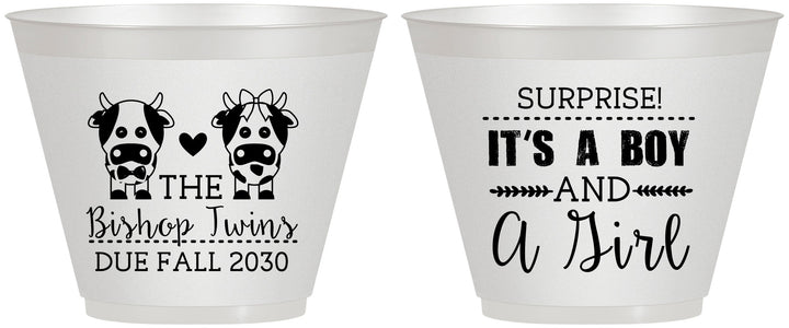 Custom Baby Shower 9 oz Wine Frosted Cups - Twins Baby Cows | 90067