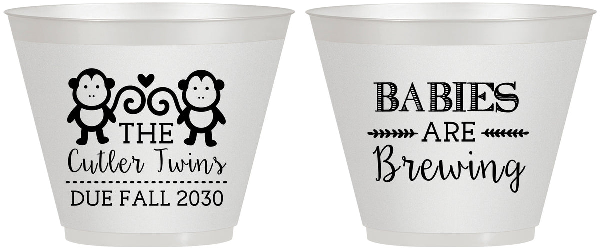 Custom Baby Shower 9 oz Wine Frosted Cups - Twins Baby Monkeys | 90068