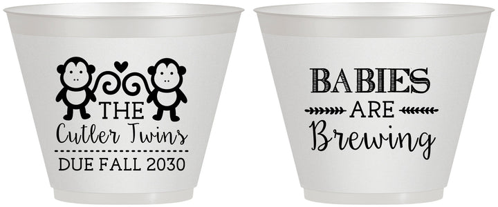 Custom Baby Shower 9 oz Wine Frosted Cups - Twins Baby Monkeys | 90068
