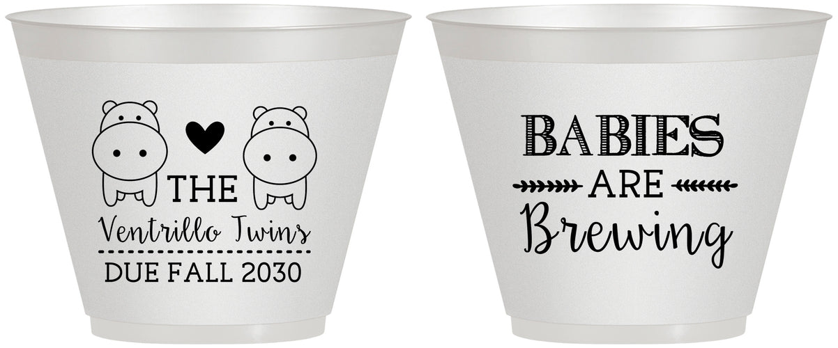 Custom Baby Shower 9 oz Wine Frosted Cups - Twins Baby Hippos | 90069