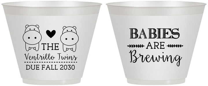 Custom Baby Shower 9 oz Wine Frosted Cups - Twins Baby Hippos | 90069