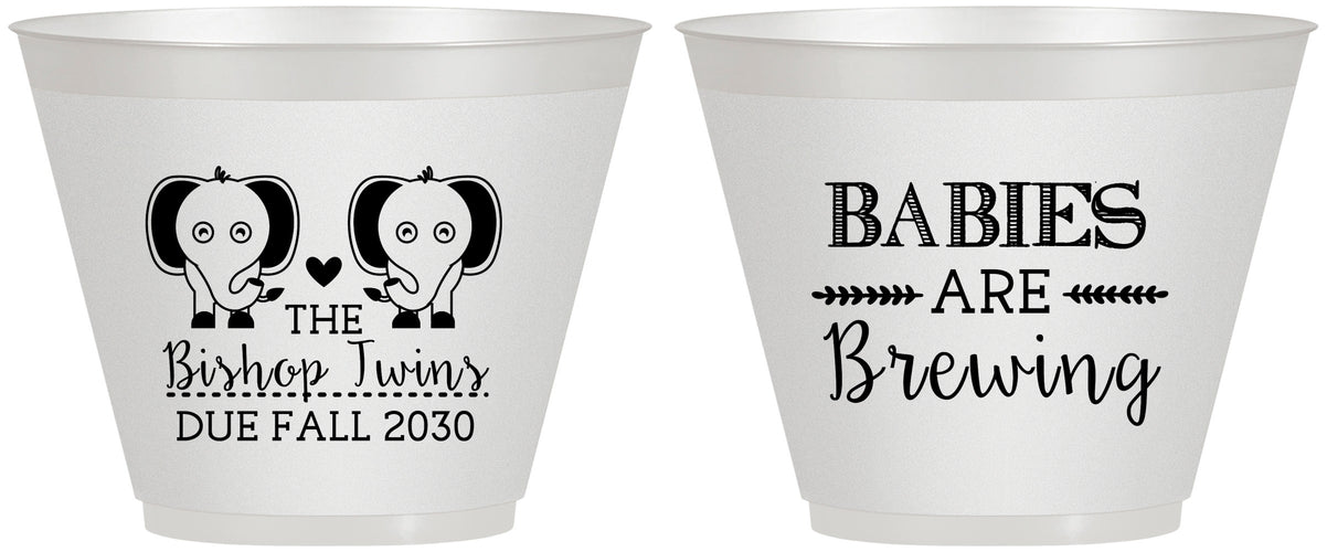 Custom Baby Shower 9 oz Wine Frosted Cups - Twins Baby Elephant | 90071