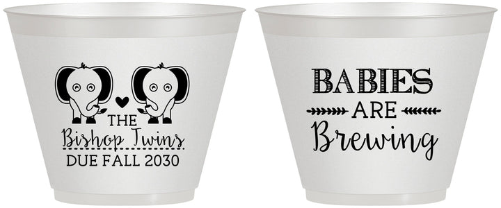 Custom Baby Shower 9 oz Wine Frosted Cups - Twins Baby Elephant | 90071