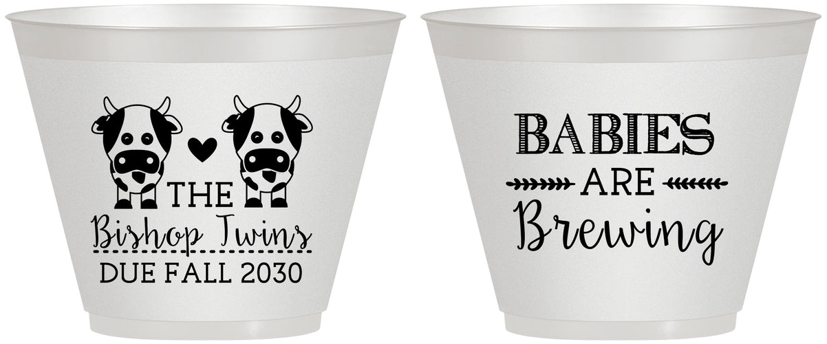 Custom Baby Shower 9 oz Wine Frosted Cups - Twins Baby Cows | 90072