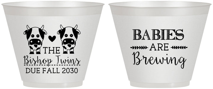 Custom Baby Shower 9 oz Wine Frosted Cups - Twins Baby Cows | 90072
