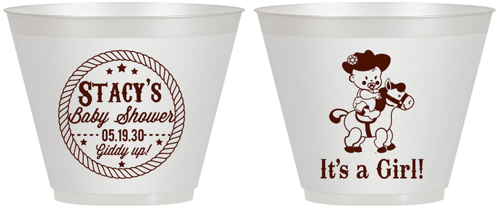 Custom Baby Shower 9 oz Wine Frosted Cups - Horse It’s A Girl | 90077