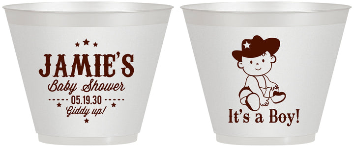 Custom Baby Shower 9 oz Wine Frosted Cups - Cowboy It’s A Boy | 90078