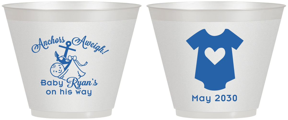 Custom Baby Shower 9 oz Wine Frosted Cups - Nautical Anchors Aweigh | 90083