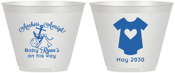 Custom Baby Shower 9 oz Wine Frosted Cups - Nautical Anchors Aweigh | 90083