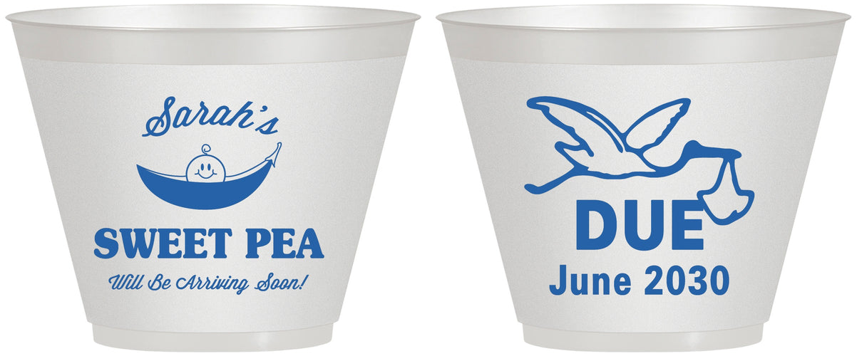 Custom Baby Shower 9 oz Wine Frosted Cups - Sweat Pea Stork | 90084