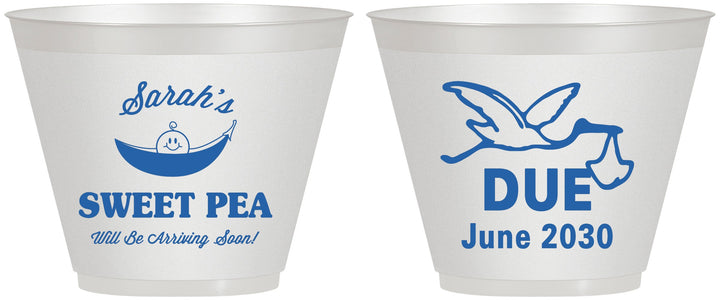 Custom Baby Shower 9 oz Wine Frosted Cups - Sweat Pea Stork | 90084