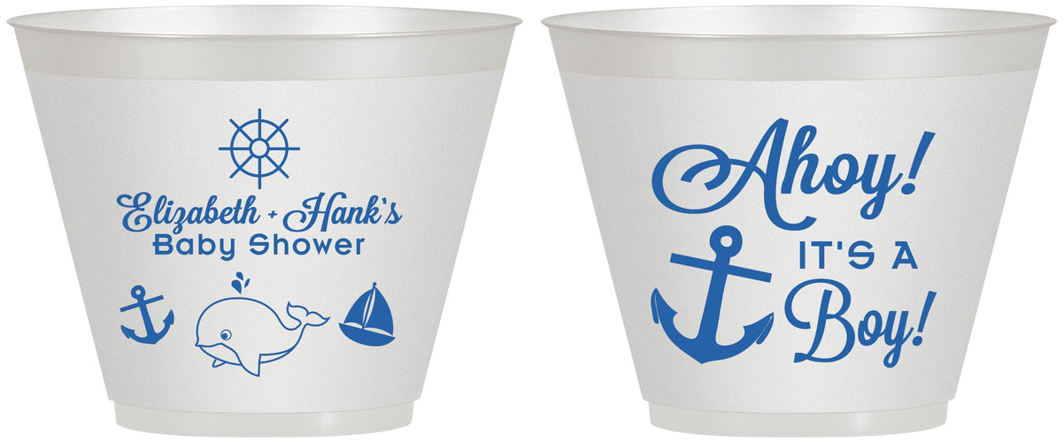 Custom Baby Shower 9 oz Wine Frosted Cups - Nautical Ahoy It’s A Boy | 90093