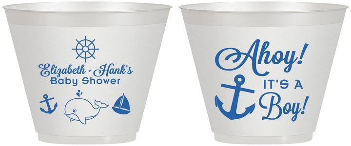 Custom Baby Shower 9 oz Wine Frosted Cups - Nautical Ahoy It’s A Boy | 90093